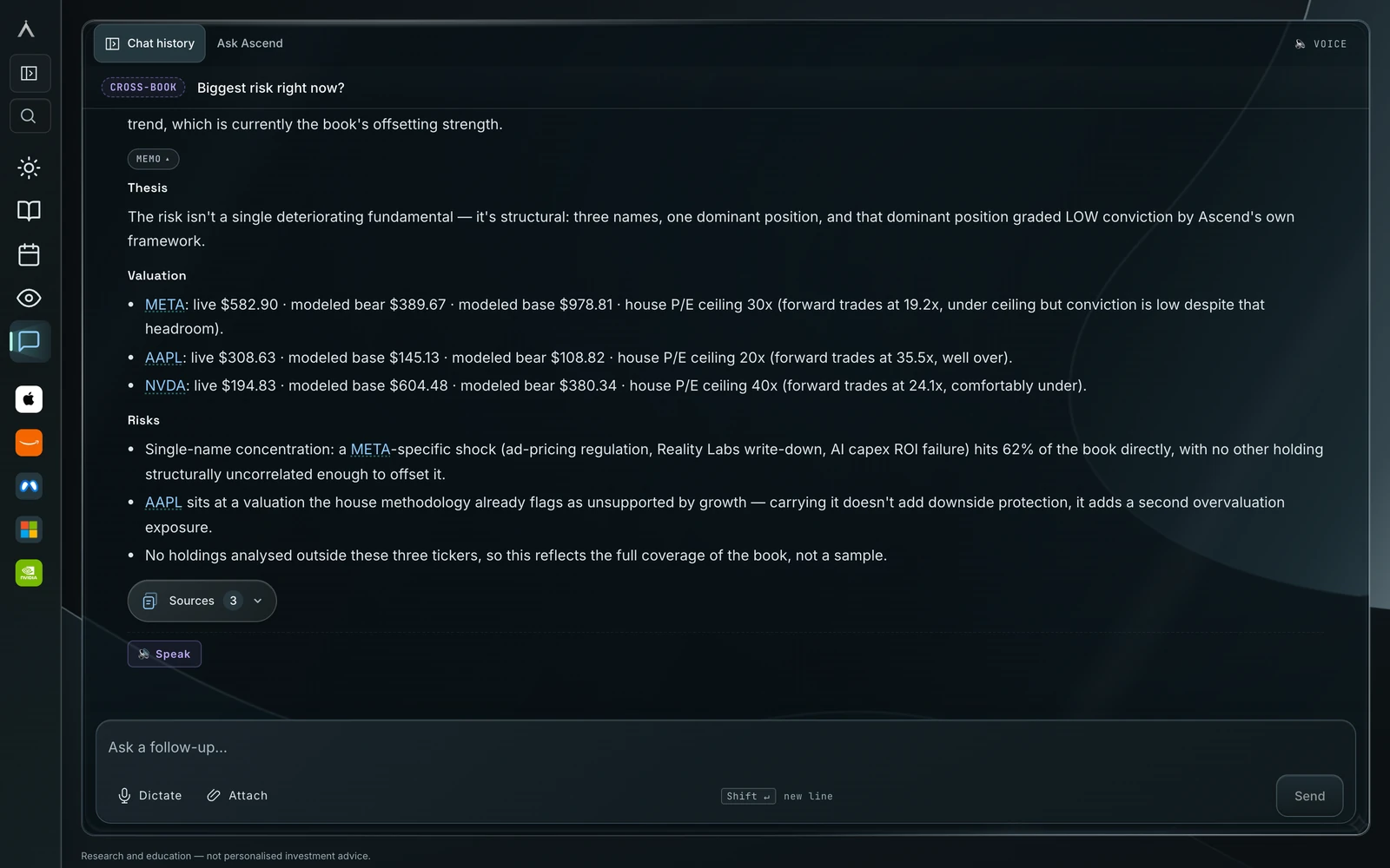 Ascend Ask conversation answering Biggest risk right now?